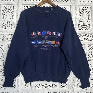 Vintage Structure Mountain Peaks With Flags Sweater Sz Mens XL